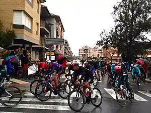 Peloton passing through Riudoms on Stage 6