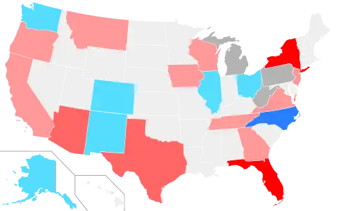 Net changes to U.S. House seats after the 2022 elections&nbsp;&nbsp;&nbsp;&nbsp;&nbsp;+1 Dem House seat &nbsp;&nbsp;&nbsp;&nbsp;&nbsp;+2 Dem House seats&nbsp;&nbsp;&nbsp;&nbsp;&nbsp;+1 Rep House seat &nbsp;&nbsp;&nbsp;&nbsp;&nbsp;+2 Rep House seats&nbsp;&nbsp;&nbsp;&nbsp;&nbsp;+3–4 Rep House seats&nbsp;&nbsp;&nbsp;&nbsp;&nbsp;Republicans lost 1 seat due to reapportionment
