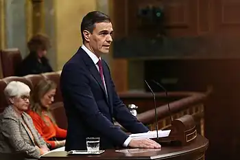 Pedro Sánchez giving a speech in the Congress of Deputies