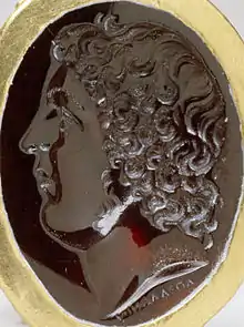 Apollonios of Athens, gold ring with portrait in garnet, c. 220 BC