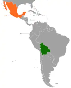 Map indicating locations of Bolivia and Mexico