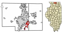 Location of Cherry Valley in Winnebago and Boone County, Illinois.