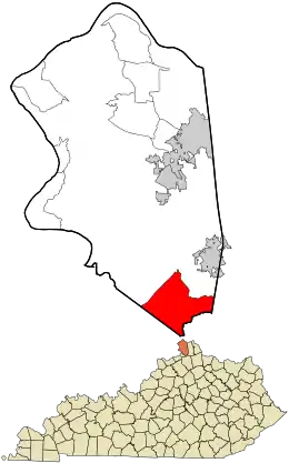 Location within Boone County and the state of Kentucky