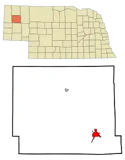 Location of Alliance within Nebraska and Box Butte County