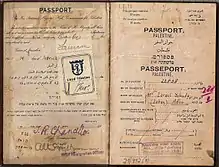 The details pages of a British passport giving basic information for a resident written in English, Hebrew, and Arabic. The document specifies its holder as Palestinian.