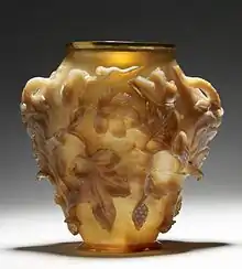 The "Rubens Vase" (Byzantine Empire). Carved in high relief from a single piece of agate, most likely created in an imperial workshop for a Byzantine emperor.