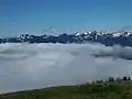 Ludden Peak centered in the distance, viewed from Hurricane Ridge. (Dodger Point on left, Mt. Ferry to right)