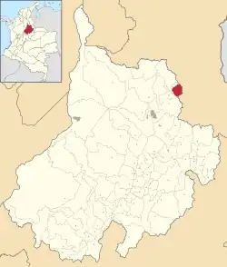 Location of the municipality and town of Vetas in the Santander Department of Colombia.