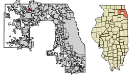 Location of East Dundee in Kane County and Cook County, Illinois.