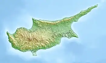 Location of Mount Kyparissovouno on the island of Cyprus