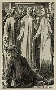 The Maids of Elphen-Mere, Rossetti's first published woodcut illustration (1855)