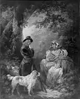 David Brown, A Sportsman with Peasant Women and Dog, undated. Oil on canvas, 15 1/2 x 12 in., unlocated