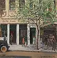Dora Wilson (1940s) Paris end of Collins Street, oil on canvas, 34.2 × 34.2&nbsp;cm. National Gallery of Victoria