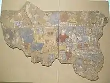 Image 24A Sogdian wall mural from the ruins of an aristocratic home in the archaeological site of Panjakent, showing Sogdian men playing a board game, 8th century (from History of Tajikistan)