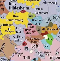 Principality of Brunswick-Göttingen (yellow), c. 1400
