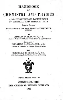 Title page of 8th edition of Handbook of Chemistry and Physics, published in 1920