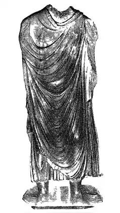 Hashtnagar Buddha, inscribed with "year 384" (probably of the Yavana era), hence 209 CE.