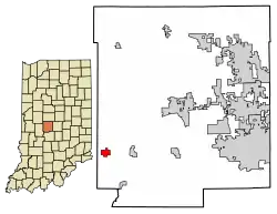 Location of Coatesville in Hendricks County, Indiana.