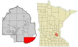 Location of Bloomingtonwithin Hennepin County, Minnesota
