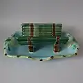Asparagus server (table ware), 13.4ins, circa 1870, naturalistic coloured glazes majolica.