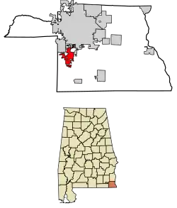 Location of Rehobeth, in Houston County, Alabama.