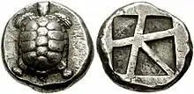 Aegina coin type, incuse skew pattern. Circa 456/445–431 BC.