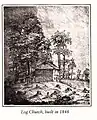 Art work depicting 1848 log church