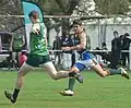 Running shot for goal by Ireland's Mike Finn