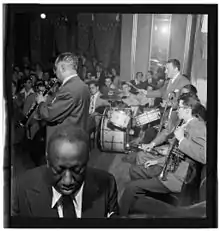 James P. Johnson, Albert Nicholas, Johnny Windhurst, Marty Marsala, Sandy Williams, and Danny Alvin, Webster Hall, New York City, June 1947 (William P. Gottlieb 04621)