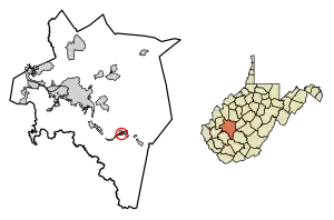 Location of East Bank in Kanawha County, West Virginia.