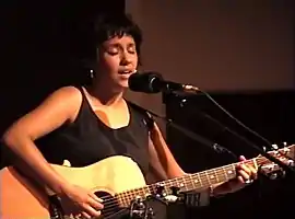 Mazzella on stage at the Cygnet Folk Festival, 1999