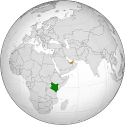 Map indicating locations of Kenya and United Arab Emirates