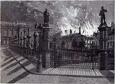 The Palace on fire seen from the Petit Sablon/Kleine Zavel, 22 January 1892