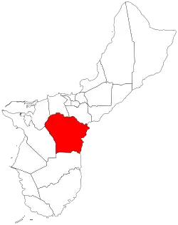 Location of Yona within the Territory of Guam.