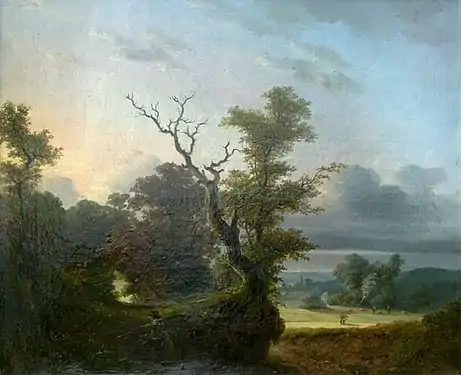 Misty landscape, with the sun low in the sky