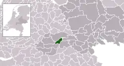 Highlighted position of Tiel in a municipal map of Gelderland
