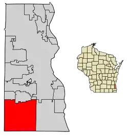 Location of Franklin in Milwaukee County, Wisconsin.