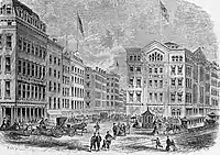 Newspaper Row, New York City, The Sun is on the left
