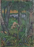 Forest with flowers and pond, c. 1925, distemper on jute, 106.5 x 77&nbsp;cm