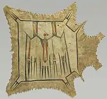 Painting of a thunderbird on an animal hide, originally from the Great Lakes region