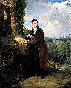 Portrait of George Vincent (1796–1832), with landscape background by himself (undated), Norfolk Museums Collections