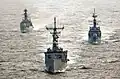 USS&nbsp;Reuben James leads PNS Shahjahan and PNS Tippu Sultan in Exercise Inspired Siren in the Indian Ocean in 2002.