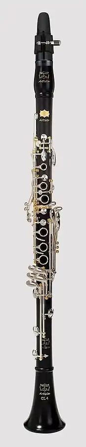 Full Boehm clarinet with 21 keys and 7 rings developed c. 1870.