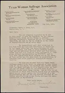 Petition from Minnie Fisher Cunningham of the Texas Woman Suffrage Association.jpg