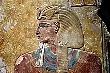 Pharaoh Seti I, detail of a wall painting from the Tomb of Seti I at the Valley of the Kings. Neues Museum