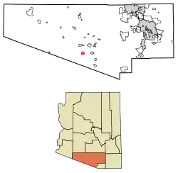 Location of Cowlic in Pima County, Arizona.