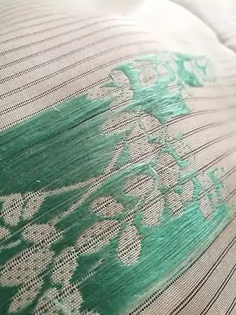 Reverse view of flat silk embroidery on ro weave