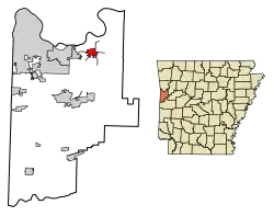 Location of Lavaca in Sebastian County, Arkansas
