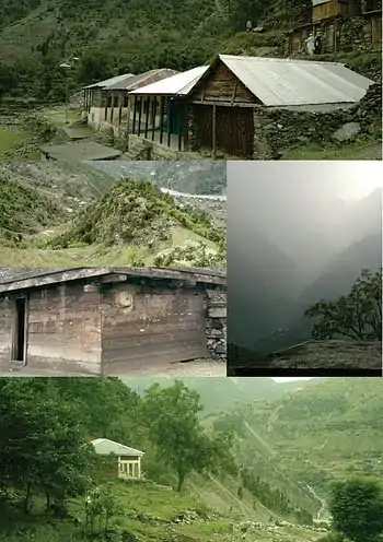 From top to down clockwise:GPS Peeranokilay,beautiful view of mountains from Bhoin,proposed Middle School for boys Shaikhdara,typical house at Bhoin Shaikhdara,Dongue mountain Shaikhdara