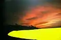 "Sunset with Plastic", poured acrylic on photo, 40"x60", Tyler Turkle, 1990